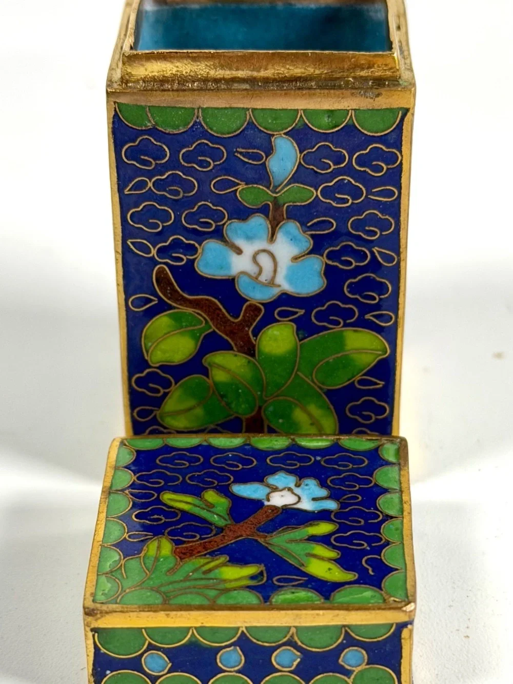 Vintage Chinese Cloisonné Small Canister Jar Set - 8 canisters w/ Original Box